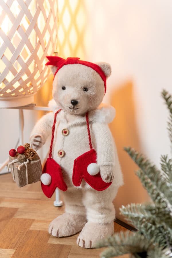 Bear Standing Girl Textile Beige/Red Medium