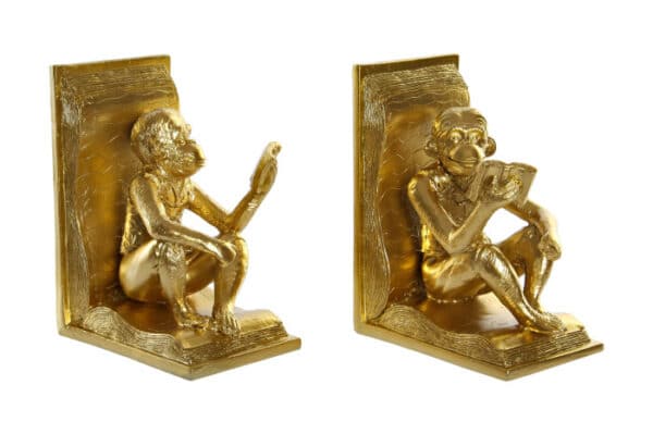 BOOKEND SET 2 RESIN 27X10X18 MONKEYS BOOK GOLDEN - Image 2