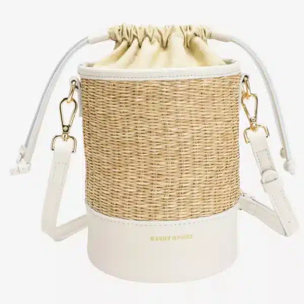 SOLEIL SATTAN DRAWSTRING BUCKET BAG WHITE