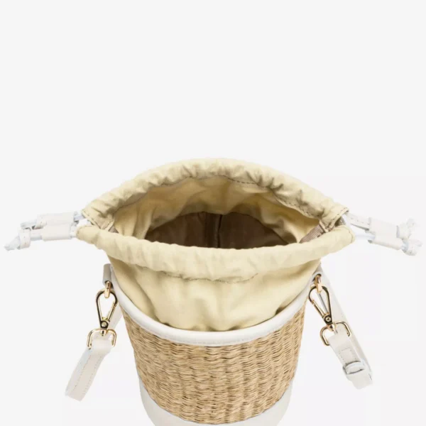 SOLEIL SATTAN DRAWSTRING BUCKET BAG WHITE - Image 3