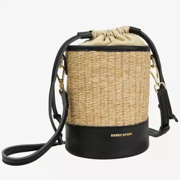 SOLEIL RATTAN DRAWSTRING BUCKET BAG - Image 3