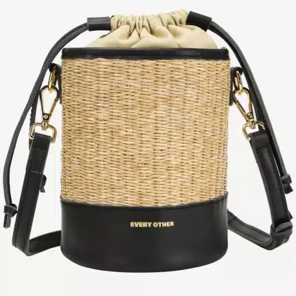 SOLEIL RATTAN DRAWSTRING BUCKET BAG