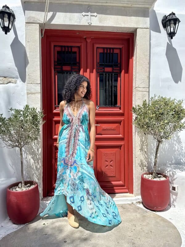 AISHA HI LO DRESS LONG AZURE