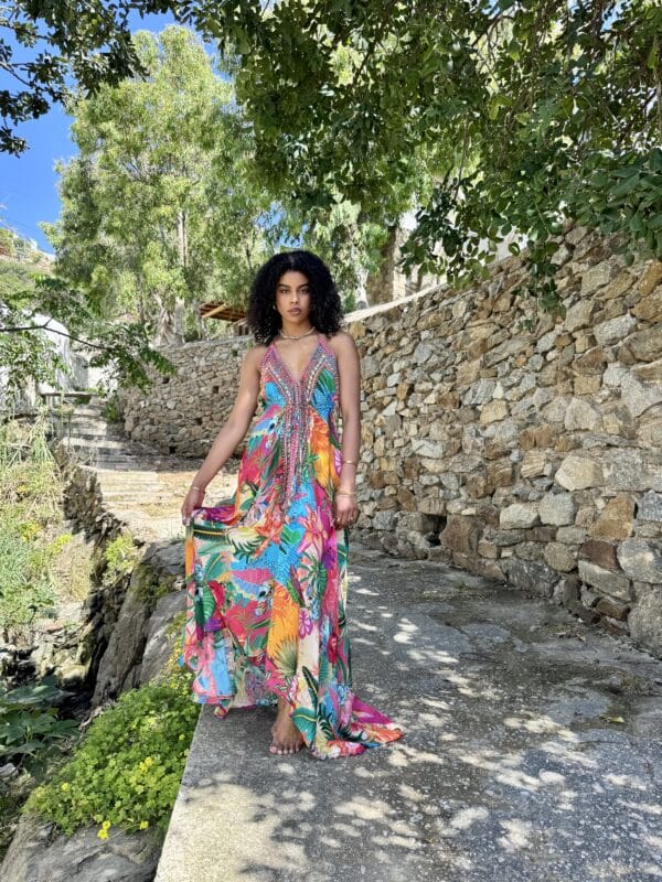 AISHA HI LO DRESS TROPICAL LONG
