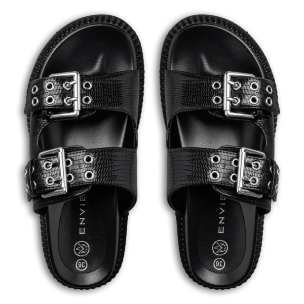 STUDDED FLATFORM SANDALS BLACK